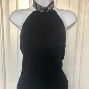Black Express Halter Top w/Rhinestone Collar Sz S